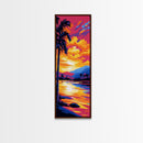 Palm Sunset, Tropical Art, Beach Scene, Vibrant Colors, Coastal Decor, Relaxing Atmosphere, Living Room, Framed Canvas Print