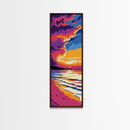 Beach Sunset, Dramatic Clouds, Ocean View, Coastal Home, Serene Atmosphere, Relaxing Art, Living Room, Framed Canvas Print