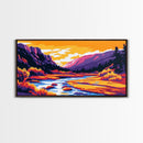 Flowing Mountain Stream, Canvas Print, Vibrant Nature Art, Tranquil Landscape, Rustic Home Decor, Boho Aesthetic, Office Wall Art