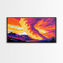 Mountain Fire Sky, Framed Canvas Print, Dramatic Sunset Art, Vibrant Landscape Painting, Colorful Nature Scene, Office Wall Decor