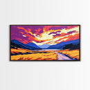 Golden Path Mountains, Canvas Print, Tranquil Landscape Art, Vibrant Sunset Painting, Boho Aesthetic, Cabin Wall Decor, Bedroom Art
