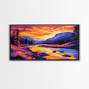 Mountain River Glow, Canvas Print, Tranquil Landscape Art, Vibrant Nature Scene, Rustic Wall Decor, Living Room Art, Cabin Aesthetic