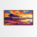 Seaside Pier, Ocean Sunset, Framed Canvas Print, Coastal Wall Art, Relaxing Home Decor, Beach Aesthetic, Nautical Living Room Art