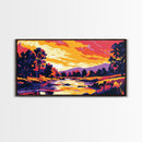 River at Sunset, Autumn Trees, Canvas Print, Fall Wall Art, Rustic Nature Decor, Warm Landscape Painting, Cozy Living Room Art