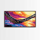 Hammock by Water, Sunset Serenity, Framed Canvas Print, Relaxing Boho Art, Coastal Home Decor, Tranquil Wall Scene, Warm Colors