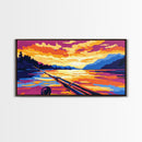 Fishing Sunset, Lake, Framed Canvas Print, Colorful Fishing Wall Art, Rustic Cabin Decor, Nature Art, Man Cave Gift, Living Room Art