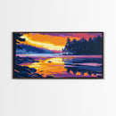Forest Lake, Sunset, Framed Canvas Print, Nature Art, Wilderness Wall Decor, Landscape Painting, Adventure Home Decor, Bedroom Art