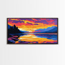 Serene Lake, Sunset Reflection Art, Canvas Print, Nature Wall Decor, Mountain Landscape, Living Room Wall Art, Cabin Aesthetic