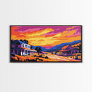 Rural Town, Country Village Scene, Canvas Print, Sunset Over Hills, Rustic Farmhouse Art, Living Room Wall Decor, Country Style