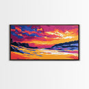 Golden Beach, Sunset River, Colorful Nature, Vibrant Seascape, Coastal Landscape, Canvas Print, Bedroom Wall Art, Summer Decor, Gift