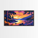 Serene Sunset, Forest Lake, Vibrant Nature, Framed Canvas Print, Cabin Wall Art, Cozy Home Decor, Woodland Landscape, Fall Room Art