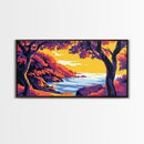 Coastal Sunset, Vibrant Landscape, Cliffside View, Framed Canvas Print, Beach House Wall Art, Tropical Home Art, Bright Wall Art