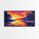 Sunset River, Woodland Scene, Tranquil Nature, Canvas Print, Mountain Home Decor, Vibrant Art, Cozy Cabin Wall Art, Fall Landscape Painting