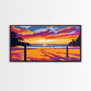 Beach Volleyball, Sunset Beach Scene, Vibrant Coastal Wall Art, Bold Seaside Decor, Framed Canvas Print, Game Room Wall Art