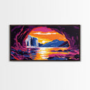 Sunset Waterfall, Cave Art, Nature Landscape, Rustic Home Decor, Wilderness Wall Art, Adventure Scene, Framed Canvas Print