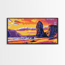 Coastal Sunset, Seaside Cliffs, Ocean Landscape, Beach House Decor, Nautical Wall Art, Warm Tones, Framed Canvas Print