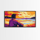 Contemplation, Vibrant Beach Scene, Sunset Reflection Art, Cozy Home Decor, Canvas Print, Living Room Wall Art, Meditation Art