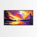Fiery Sunset, Dramatic Sky, Scenic Nature Art, Landscape Home Decor, Warm Color Palette, Modern Framed Canvas Print