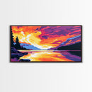 Sunset Lake, Vibrant Landscape, Nature Wall Art, Modern Home Decor, Framed Canvas Print, Living Room Artwork, Mountain Painting