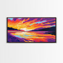 Scenic River, Golden Sunset, Vibrant Landscape, Warm Wall Art, Framed Canvas Print, Rustic Cabin Decor, Living Room Artwork
