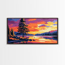 Lone Pine, Sunset Lake, Peaceful Nature Scene, Modern Home Decor, Framed Canvas Print, Living Room Wall Art, Wilderness Artwork