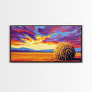 Haystack Field, Golden Sky, Rustic Farmhouse Art, Autumn Country Scene, Framed Canvas Print, Warm Home Decor, Vibrant Wall Artwork