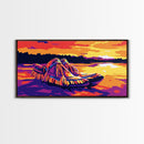 Moccasins by Water, Native American Art, Vibrant Sunset Scene, Boho Wall Art, Canvas Print, Bedroom Accent, Cozy Home Decor