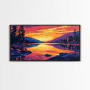 Mountain Lake, Forest Reflection, Tranquil Sunset, Framed Canvas Print, Cabin Wall Art, Wilderness Landscape, Nature Inspired Decor