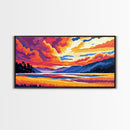 River Valley, Golden Field, Dramatic Clouds, Framed Canvas Print, Autumn Landscape Art, Boho Home Decor, Vibrant Nature Painting