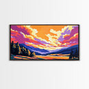 Misty Mountains, Sunrise Sky, Tranquil Scenery, Framed Canvas Print, Cozy Cabin Decor, Colorful Wall Art, Wilderness Home Aesthetic