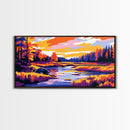 Autumn River, Vibrant Fall Landscape, Warm Color Nature Art, Bold Scenic Print, Framed Canvas Print, Living Room Wall Art