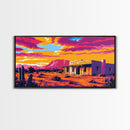 Desert Sunset, Southwest Wall Art, Vibrant Landscape, Colorful Western Scene, Rustic Home Decor, Framed Canvas Print, Living Room Wall Art