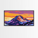 Snowy Peaks, Sunset Glow, Alpine Scene, Wilderness Art, Framed Canvas Print, Cozy Winter Home Decor, Rustic Lodge Wall Art
