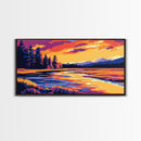 Serene River, Twilight Landscape, Nature Art, Rustic Wall Decor, Framed Canvas Print, Minimalist Home Style, Calm Living Space Aesthetic