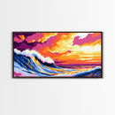Ocean Wave, Colorful Seascape, Beach Decor, Coastal Wall Art, Sunset Painting, Modern Nautical, Surfing Art, Framed Canvas Print