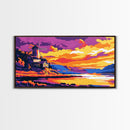 Windmill House, Lakeside Sunset, Vibrant Country Scene, Autumn Landscape, Rustic Home Decor, Serene Nature Art, Framed Canvas Print