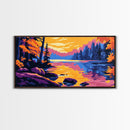 Forest Lake, Autumn Reflection, Serene Landscape, Nature Lover’s Wall Art, Vibrant Sunset, Peaceful Retreat, Framed Canvas Print