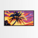 Palm Tree, Tropical Sunset, Island Vibes, Framed Canvas Print, Coastal Wall Art, Beach House Decor, Summer Aesthetic, Vibrant Painting