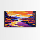 River Valley, Peaceful Scenery, Boho Landscape, Vibrant Sunset, Nature Lover Art, Office or Living Room, Framed Canvas Print