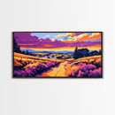 Rolling Hills, Country Path, Farmhouse Decor, Warm Sunset, Vibrant Fields, Cozy Wall Art, Dining Room, Canvas Print