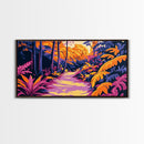 Tropical Path, Jungle Landscape, Exotic Nature, Boho Aesthetic, Sunset Colors, Vibrant Greenery, Bedroom Wall Art, Framed Canvas Print