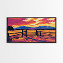 Rustic Fence, Prairie Landscape, Western Wall Art, Golden Fields, Warm Sunset, Country Aesthetic, Entryway, Canvas Print