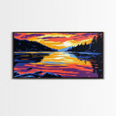Lake Reflection, Tranquil Water, Vibrant Sunset, Wilderness Escape, Cozy Cabin Vibes, Nature Wall Art, Office Art, Framed Canvas Print