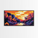 Autumn Stream, Colorful Landscape, Sunset Sky, Warm Tones, Nature Wall Art, Cozy Cabin Decor, Fall Season, Framed Canvas Print