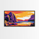 Rocky Shore, Ocean Sunset, Coastal View, Vibrant Painting, Bold Colors, Seascape Art, Beach House, Framed Canvas Print
