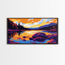 Mountain Lake, Tranquil Waters, Serene Landscape, Colorful Sky, Nature Wall Art, Office Space, Rustic Style, Canvas Print