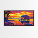 Cabin on Water, Peaceful Lakeside Art, Vibrant Sunset Reflection, Cozy Retreat Decor, Framed Canvas Print, Bedroom Artwork, Home Ambiance