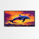 Dolphin Jumping, Ocean Wildlife Art, Vibrant Marine Scene, Playful Sea Life Painting, Framed Canvas Print, Beach House Decor, Nautical Art