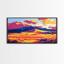 Desert, Mountains, Sunset, Framed Canvas Print, Southwest Landscape, Boho Wall Art, Earthy Tones, Vibrant Colors, Living Room Decor