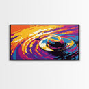 Floating Hat, Surreal Water Art, Abstract Painting, Whimsical Sunset Reflection, Framed Canvas Print, Living Room Artwork, Unique Decor